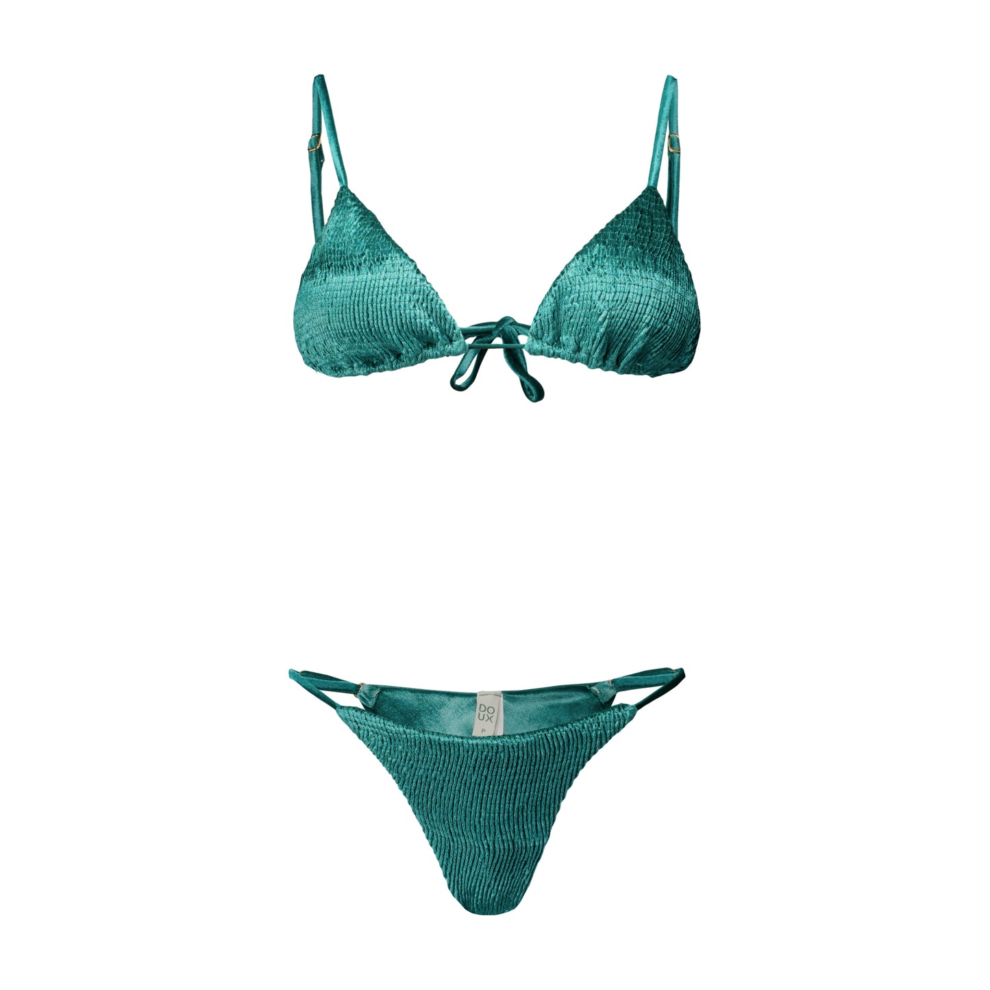 Livia Velvet Crinkled Green Triangle Bikini Top