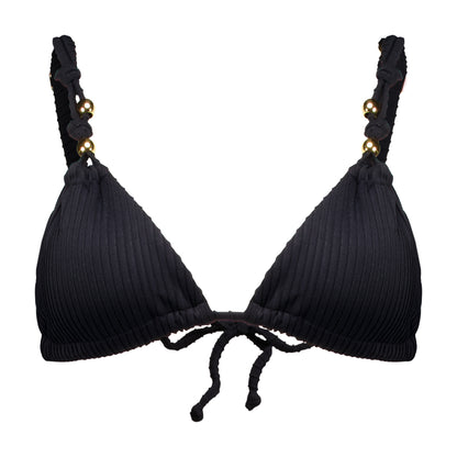 Camila Crinkle Black Bikini Top with Gold Accents