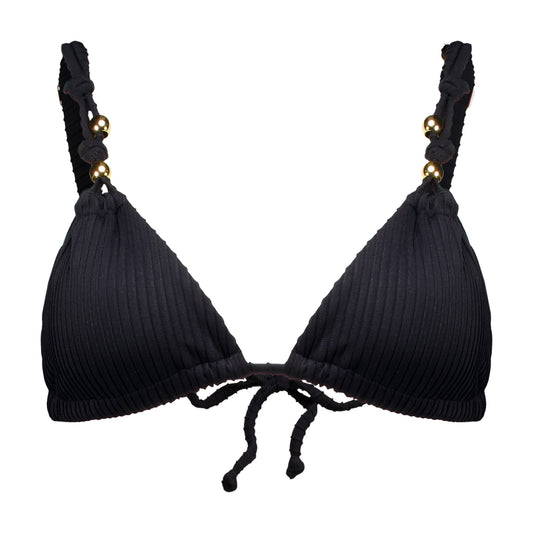 Camila Crinkle Black Bikini Top with Gold Accents