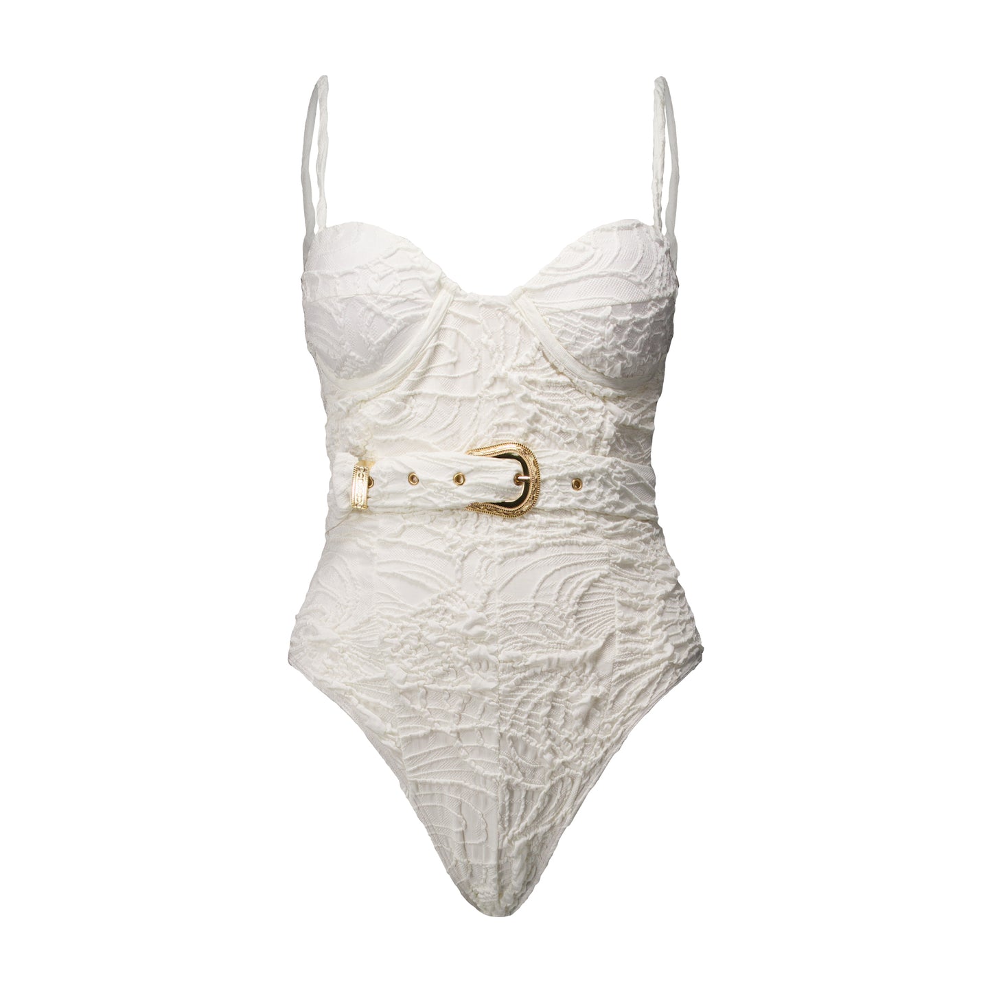 Margaux White Textured Floral One-Piece Swimsuit