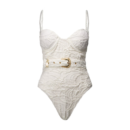 Margaux White Textured Floral One-Piece Swimsuit