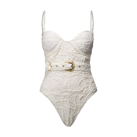 Margaux White Textured Floral One-Piece Swimsuit