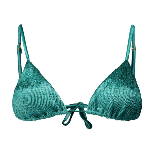 Livia Velvet Crinkled Green Triangle Bikini Top