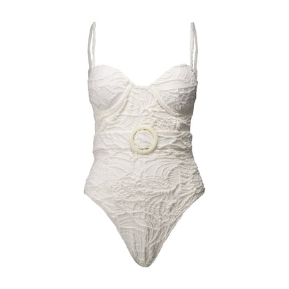 Margaux White Textured Floral One-Piece Swimsuit