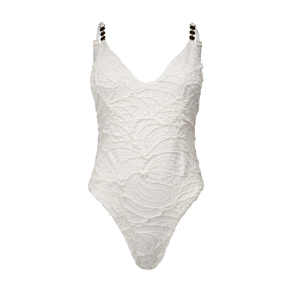 Lily White Textured Floral One-Piece Swimsuit