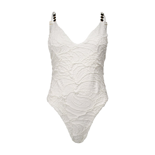Lily White Textured Floral One-Piece Swimsuit