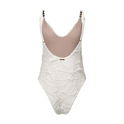 Lily White Textured Floral One-Piece Swimsuit