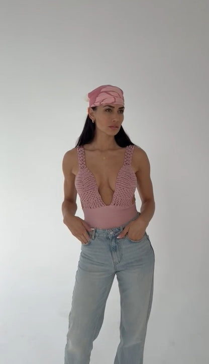 Sirena Macramé Satin One-Piece