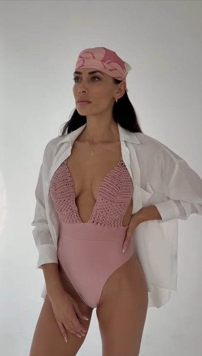 Sirena Macramé Satin One-Piece