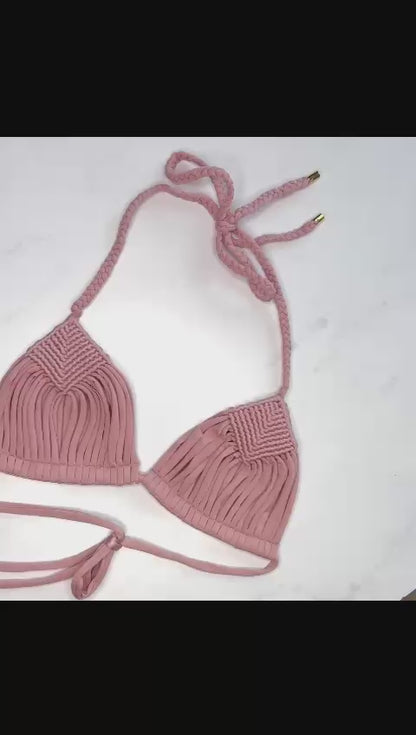 Bahia Macramé Satin Triangle Bikini Top
